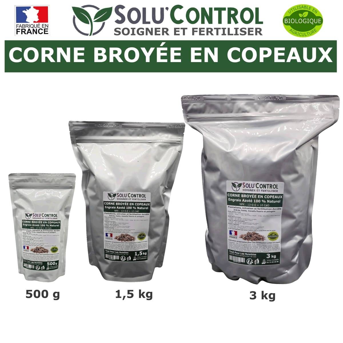 SOLU’CONTROL - 1,5 kg de Corne Broyée en Copeaux - Engrais Azoté 100 % Naturel - Fertilisation Équilibrée pour Arbustes, Haies et Massifs Fleuris - Image 5