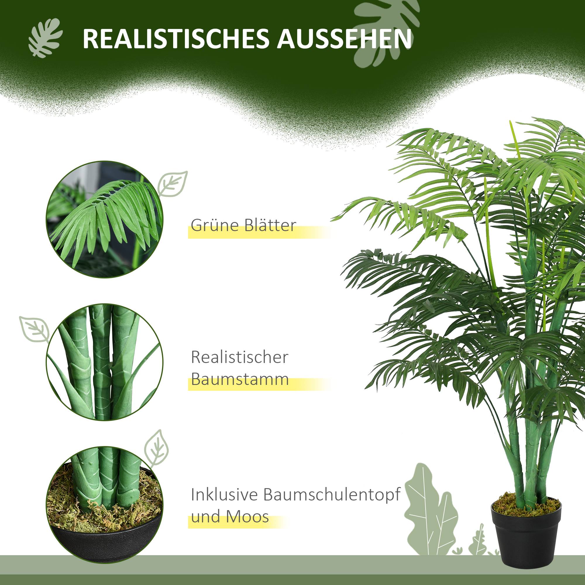 Sans Marque - Grand palmier artificiel 125cm avec 18 frondes, pot pour salon, balcon - Image 6