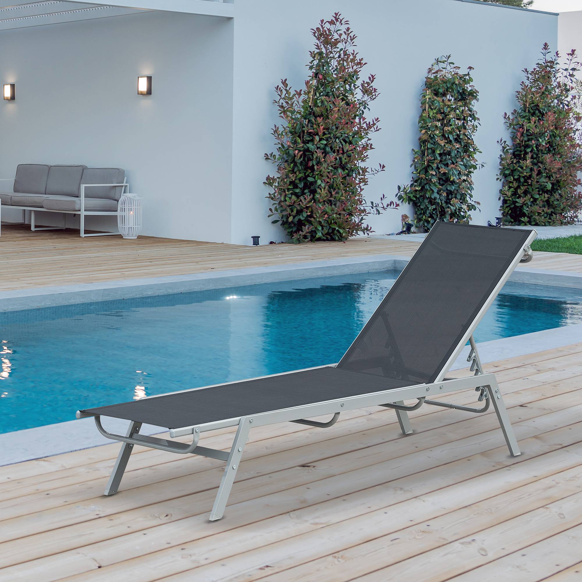 Outsunny - Bain de soleil transat design contemporain - dossier inclinable multi-positions - métal époxy textilène noir - Outsunny - Image 2