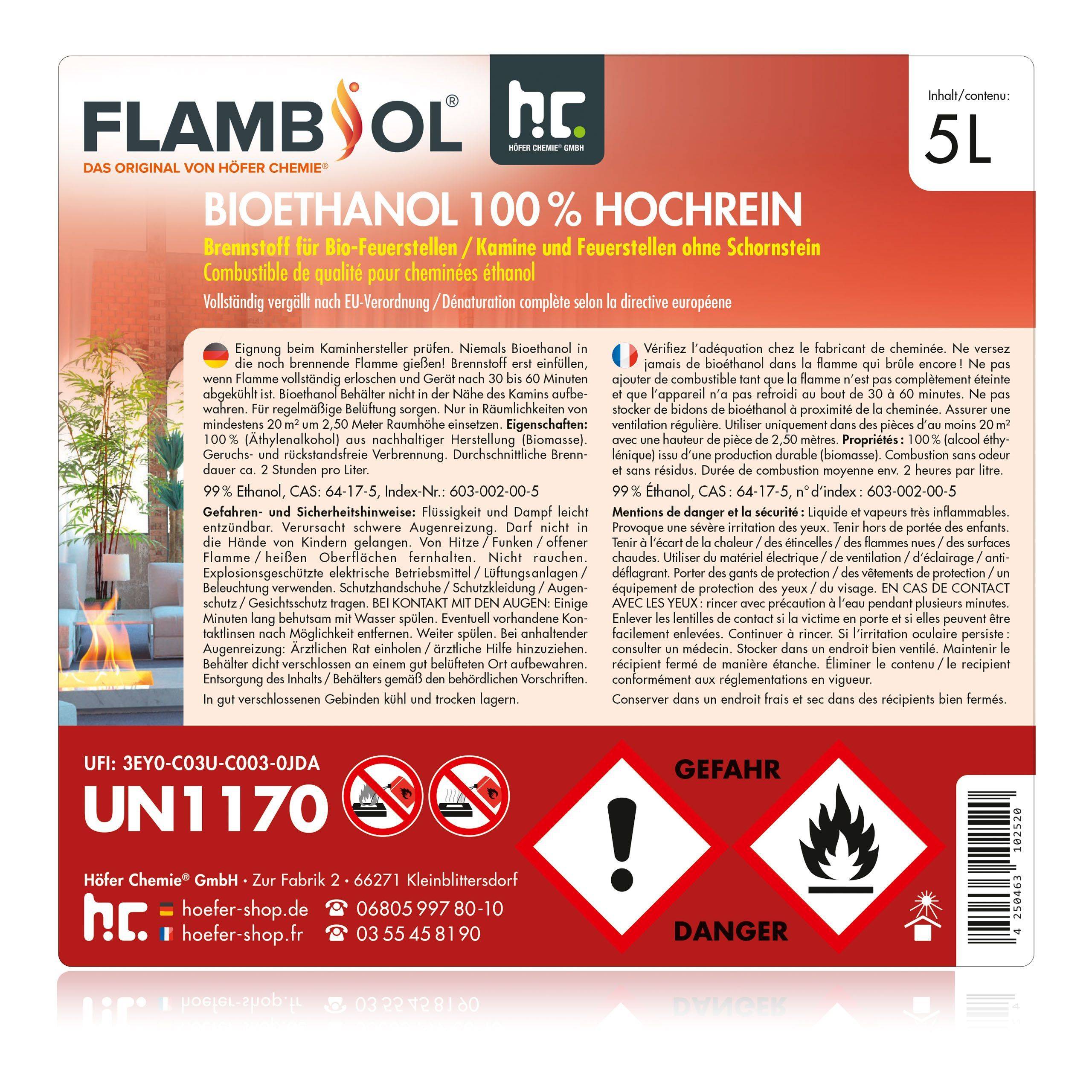Bioéthanol à 100% dénaturé FLAMBIOL® en bidon de 5 L x 12 - Image 6