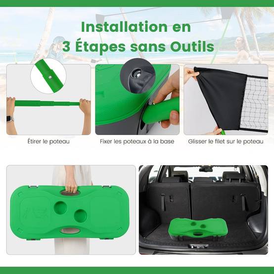 GYMAX Set Filet Badminton Portable 270cm - 2 Raquettes + 2 Volants + Boîte Rangement - Intérieur Extérieur Plage Jardin
