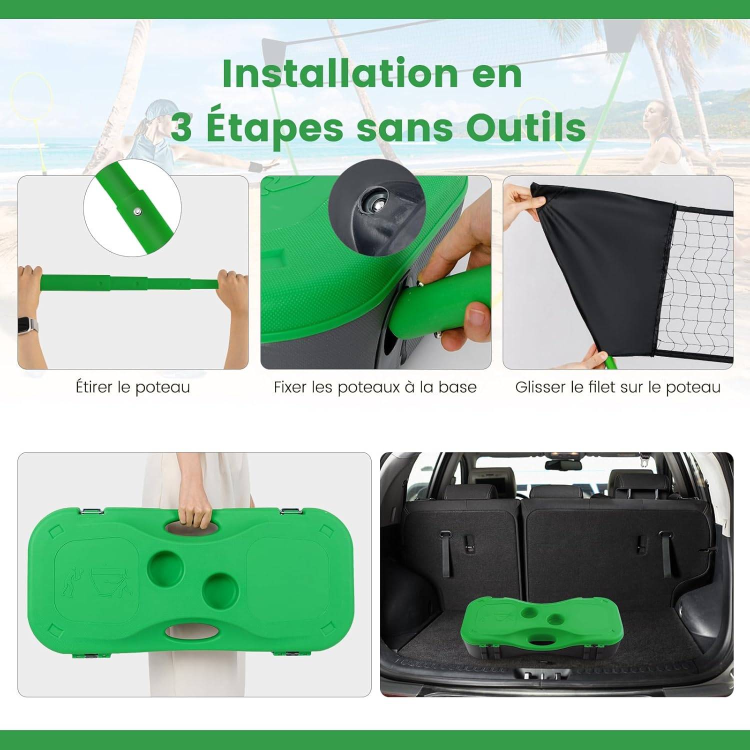 GYMAX Set Filet Badminton Portable 270cm - 2 Raquettes + 2 Volants + Boîte Rangement - Intérieur Extérieur Plage Jardin