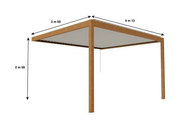 Pergola Bioclimatique Aluminium Adossée Aspect Bois 4x3,5 Manuelle S ORIAL France - Image 2