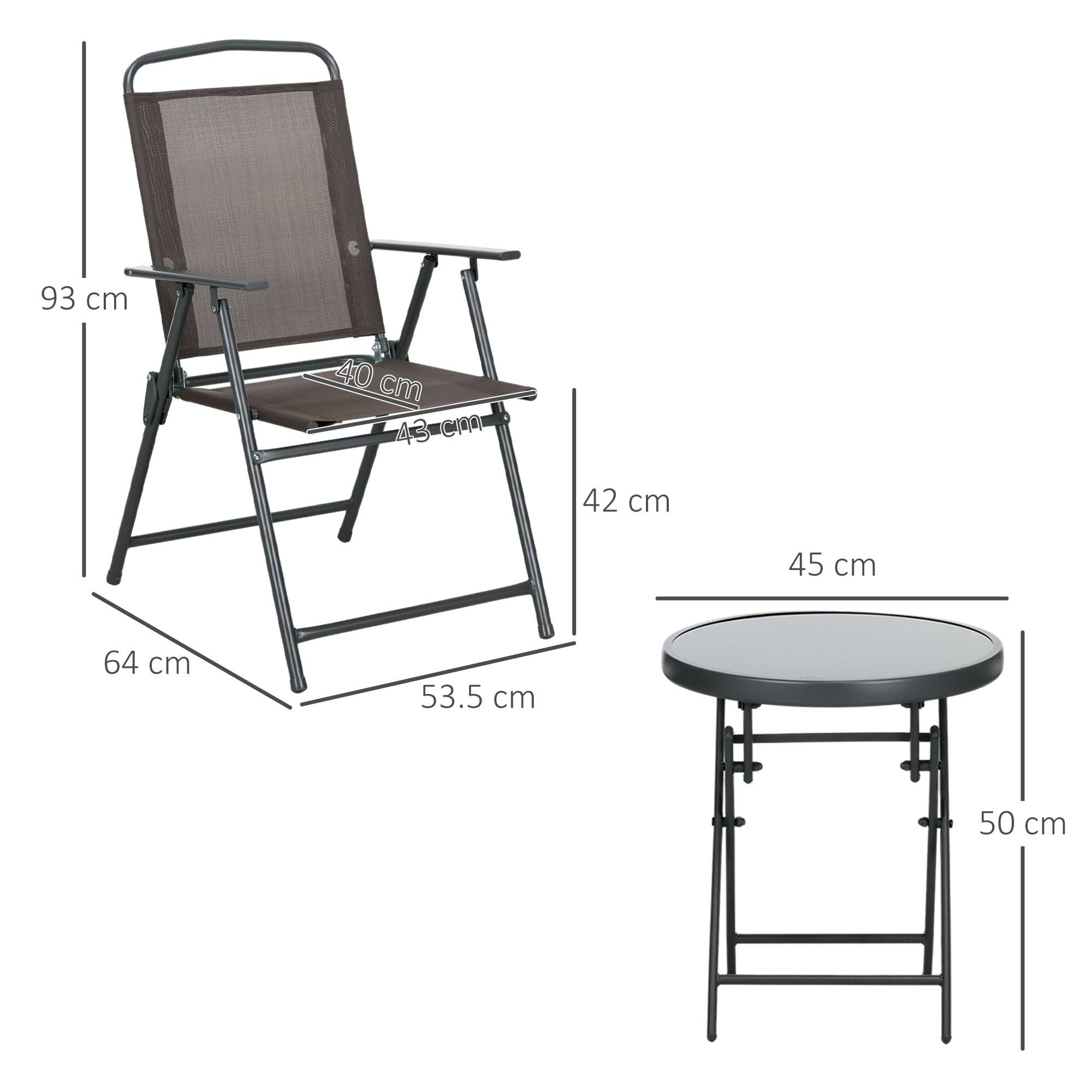 Ensemble bistro 3 pièces métal : résistant, table verre pliante + chaises, marron - Image 3