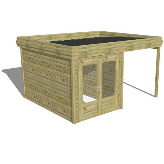 ABRI DE JARDIN bois autoclave 27mm - 4,14x3,44m / 14m2 - Bac acier - Abri Français - Image 1