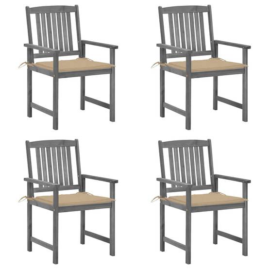 Lot de 4 Chaises d'Extérieur en Bois Gris Lavé avec Coussins pour Balcon Beige – ComfortXL Outdoor Living - Image 1