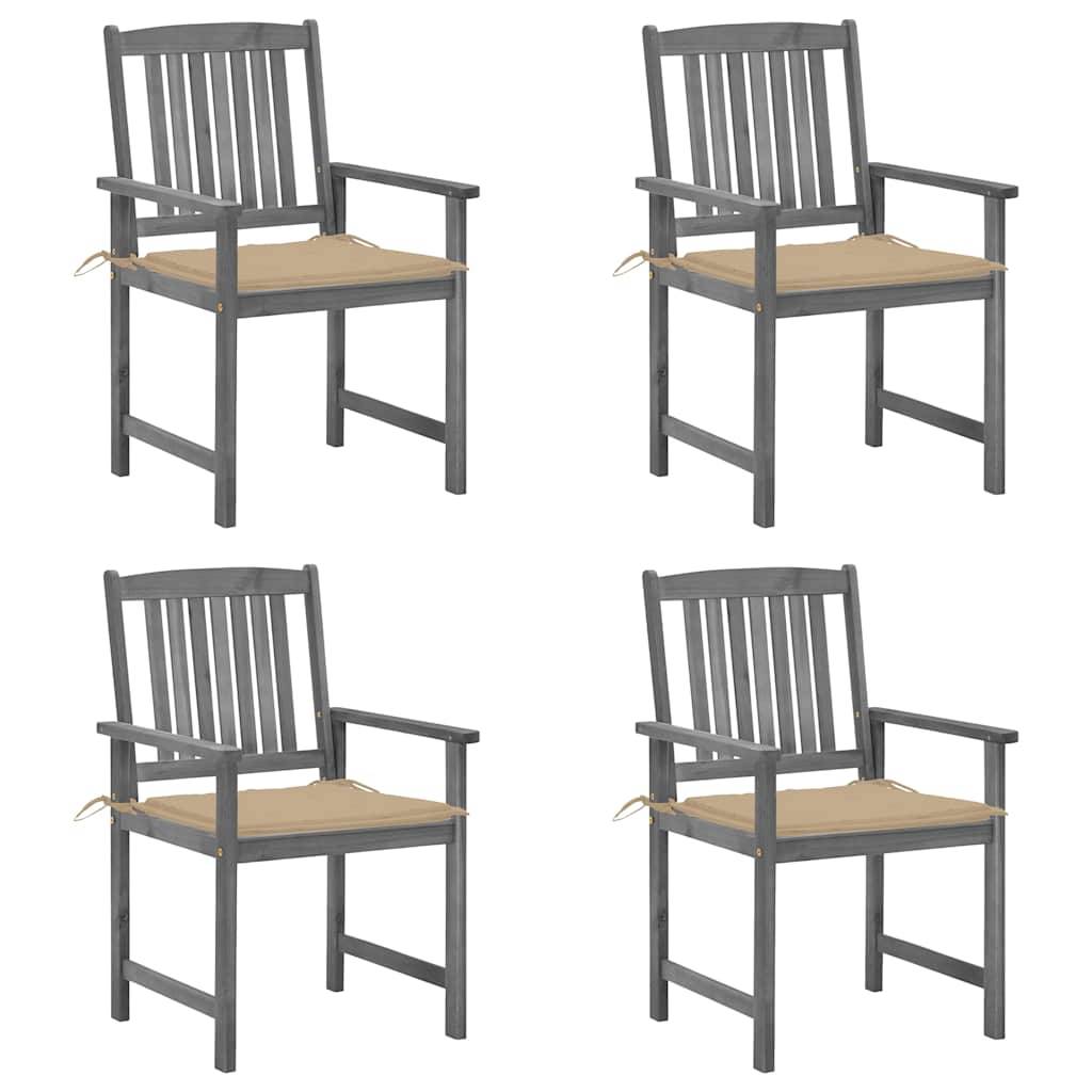 Lot de 4 Chaises d'Extérieur en Bois Gris Lavé avec Coussins pour Balcon Beige – ComfortXL Outdoor Living - Image 1