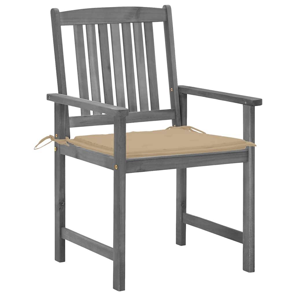 Lot de 4 Chaises d'Extérieur en Bois Gris Lavé avec Coussins pour Balcon Beige – ComfortXL Outdoor Living - Image 3