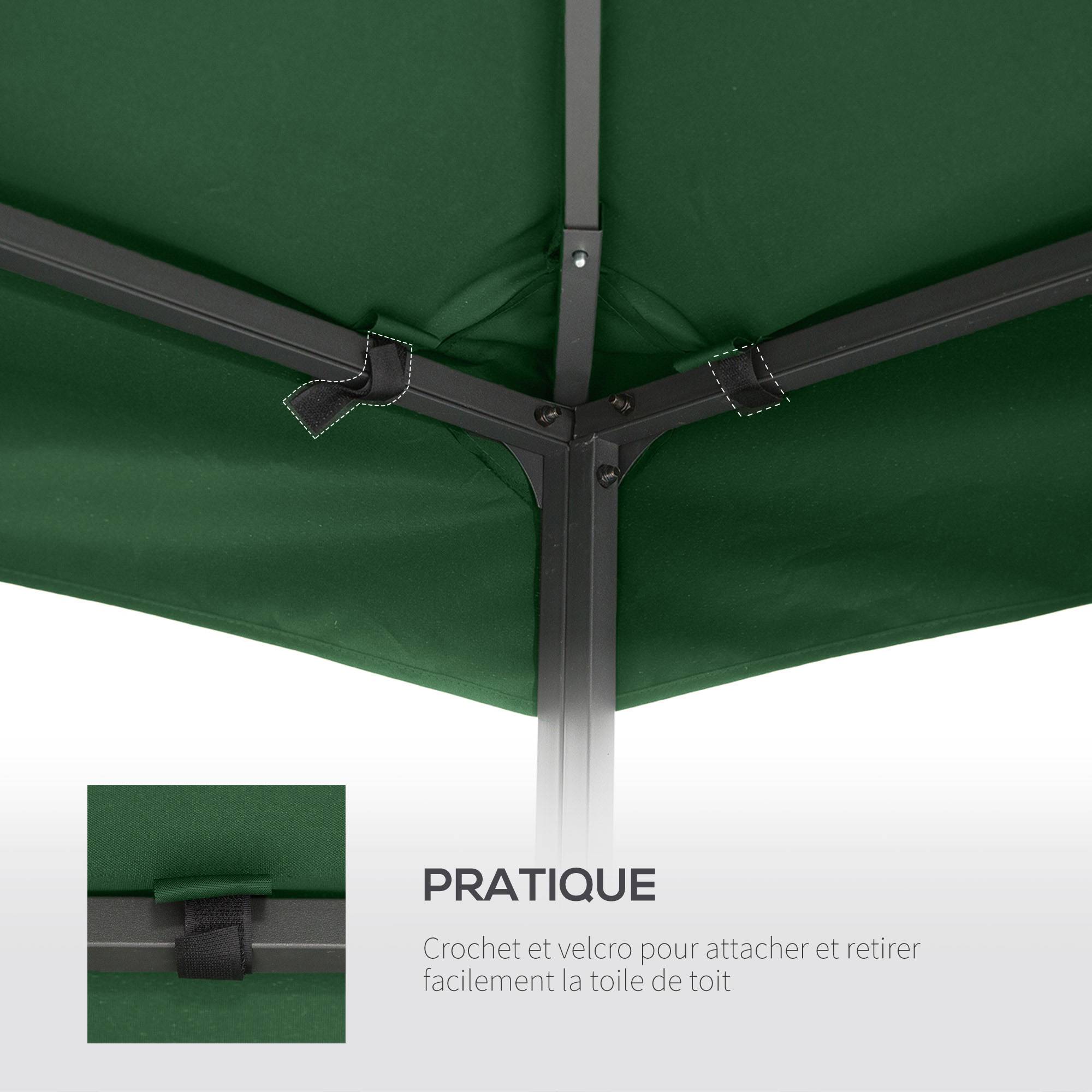 Toit de Remplacement pour Gazebo de Jardin Toile de Rechange pour pavillon tonnelle Tente 3 x 3 m Vert foncé - Image 8