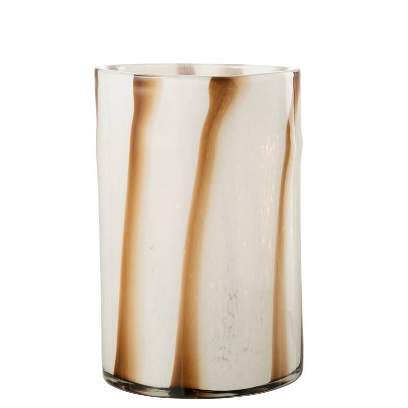 Photophore en verre blanc avec lignes marrons L20xl20xH30cm - J-Line