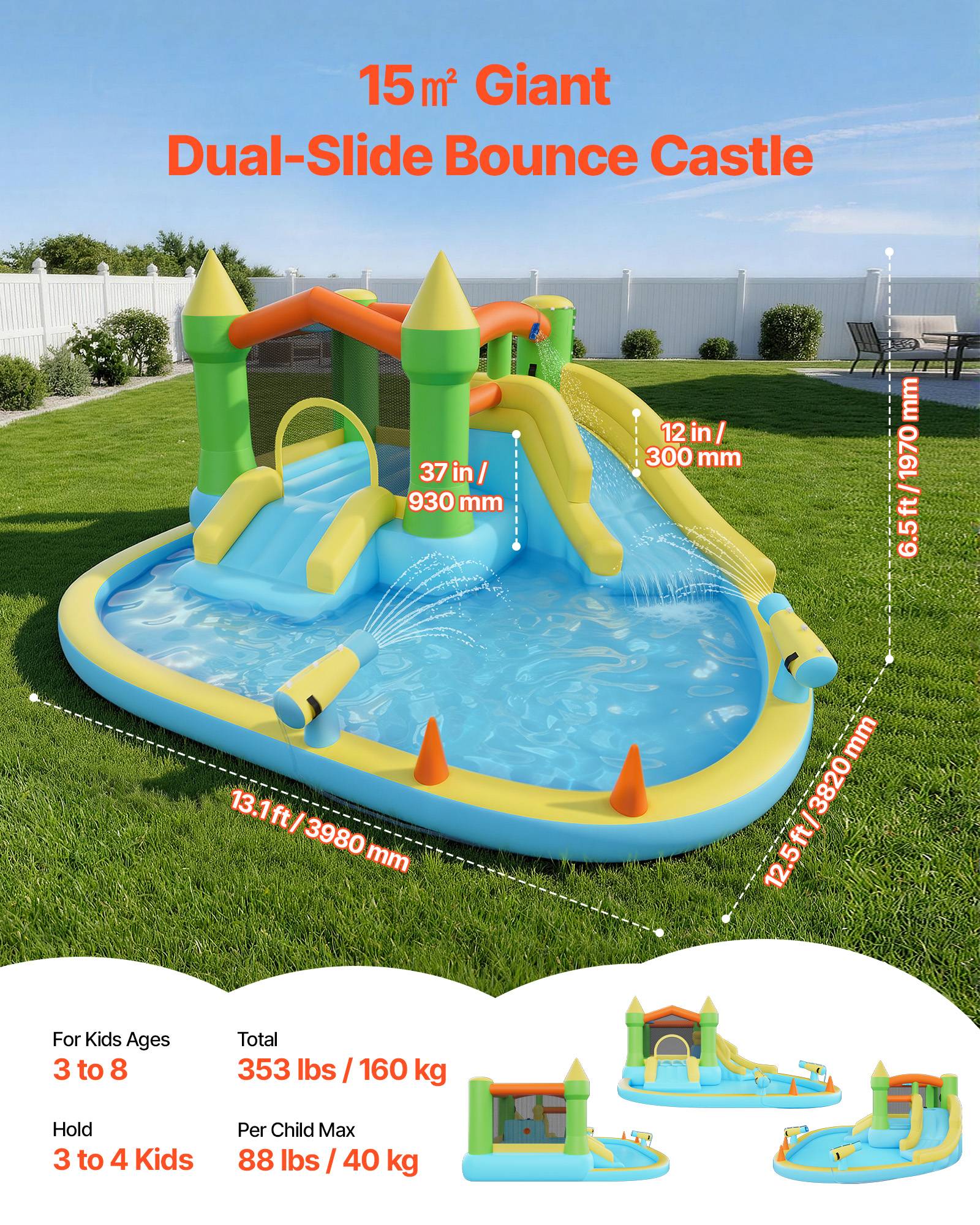 Vevor - VEVOR Château Gonflable Aire de Jeux Enfant 382x398x197 cm Deux Toboggans - Image 2