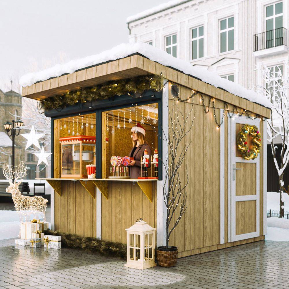 Timbela - Grand stand marché avec comptoir 5,9 m² - H240x248x305 cm - Bar jardin, kiosque extérieur - Abri de Jardin Qualité Premium - Timbela M950 - Image 1