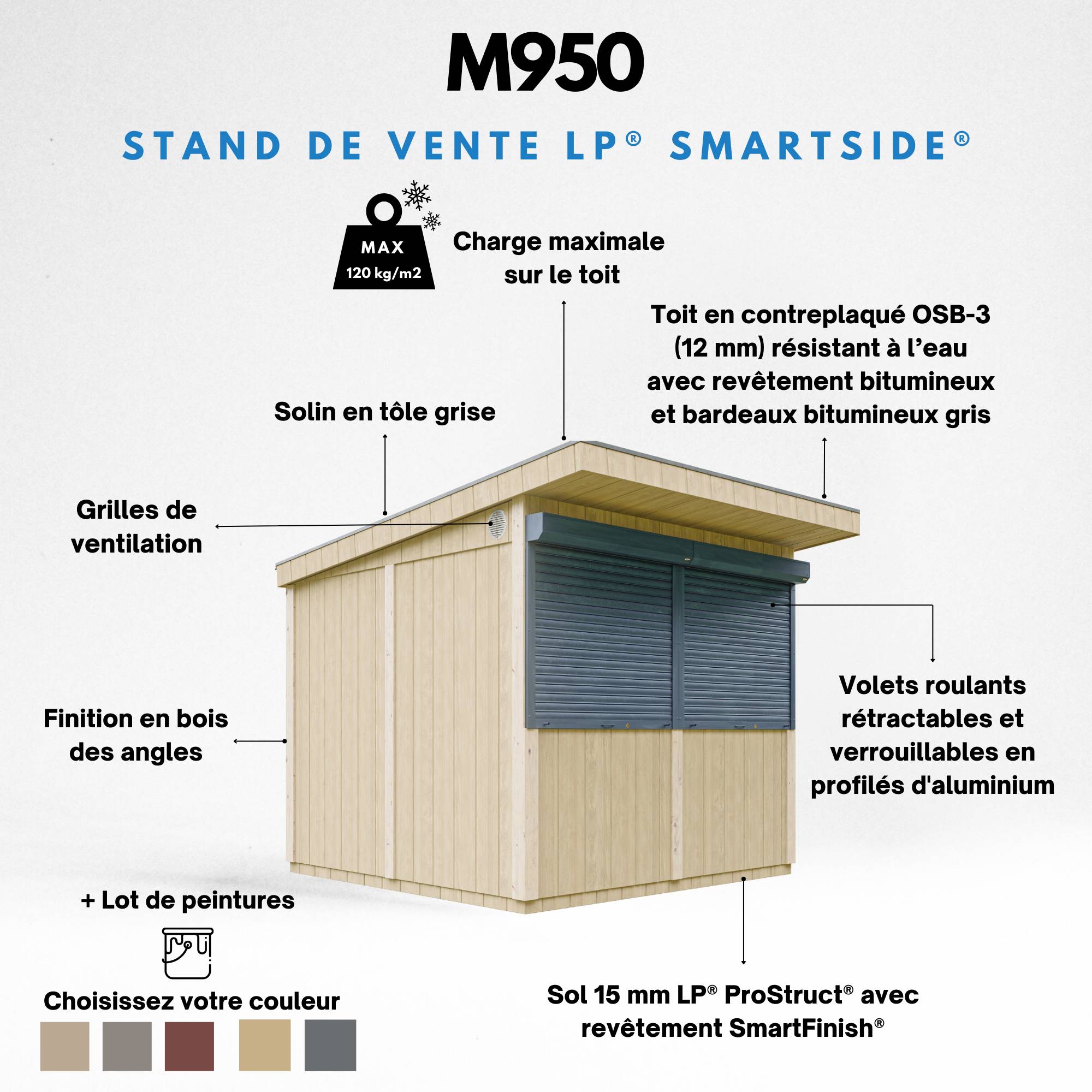 Timbela - Grand stand marché avec comptoir 5,9 m² - H240x248x305 cm - Bar jardin, kiosque extérieur - Abri de Jardin Qualité Premium - Timbela M950 - Image 9