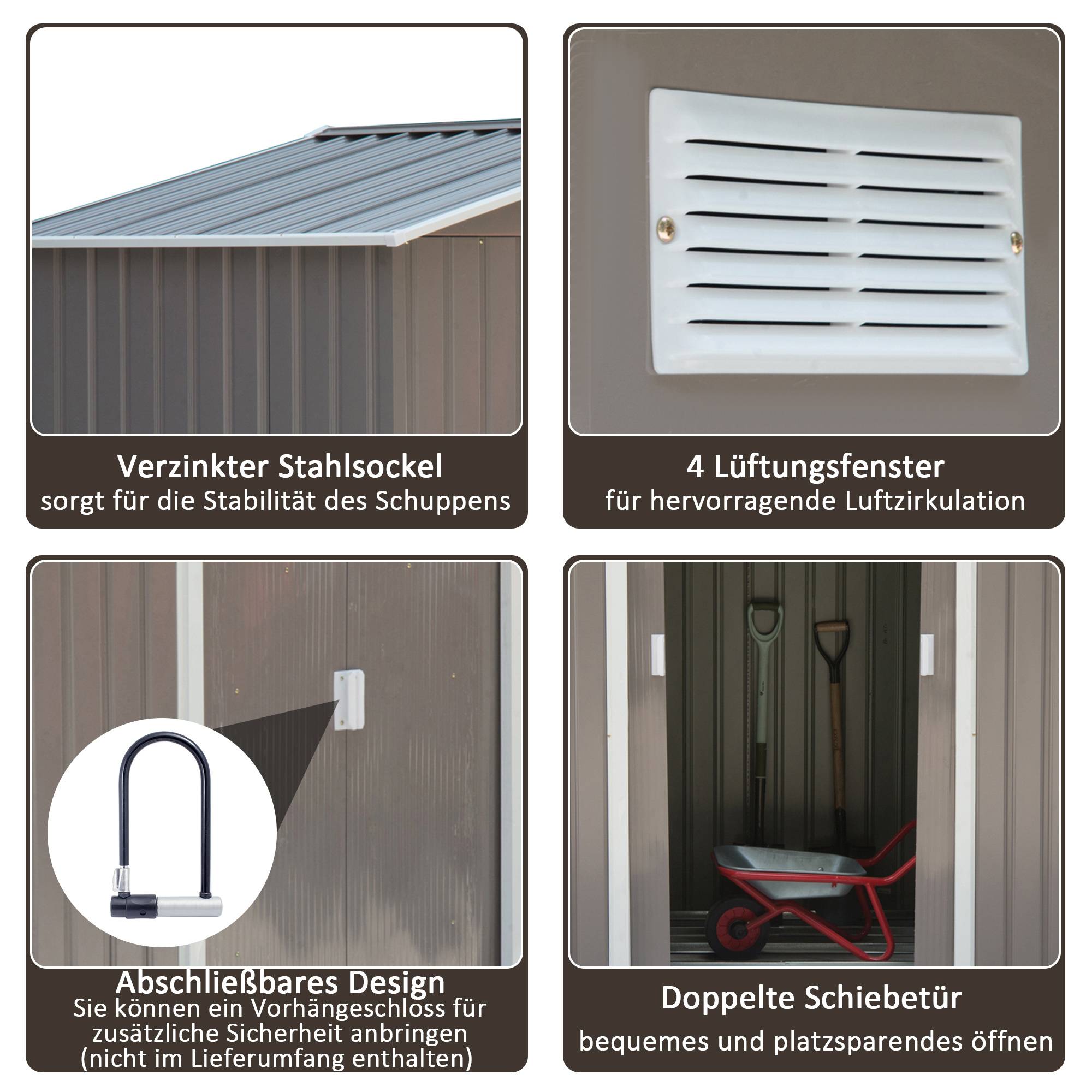 Abri de jardin en acier pour extérieur rangement outils 213x130x185cm Gris - ComfortXL Outdoor Living - Image 5