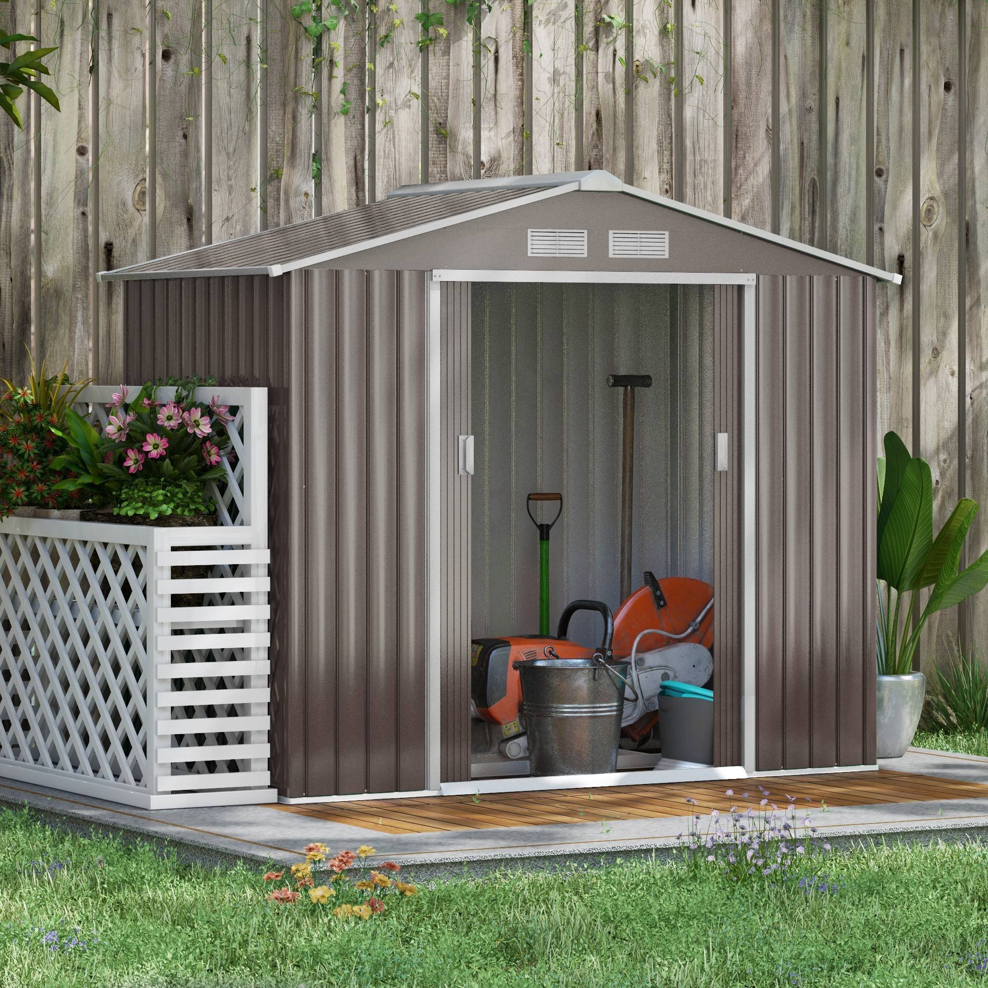 Abri de jardin en acier pour extérieur rangement outils 213x130x185cm Gris - ComfortXL Outdoor Living - Image 1