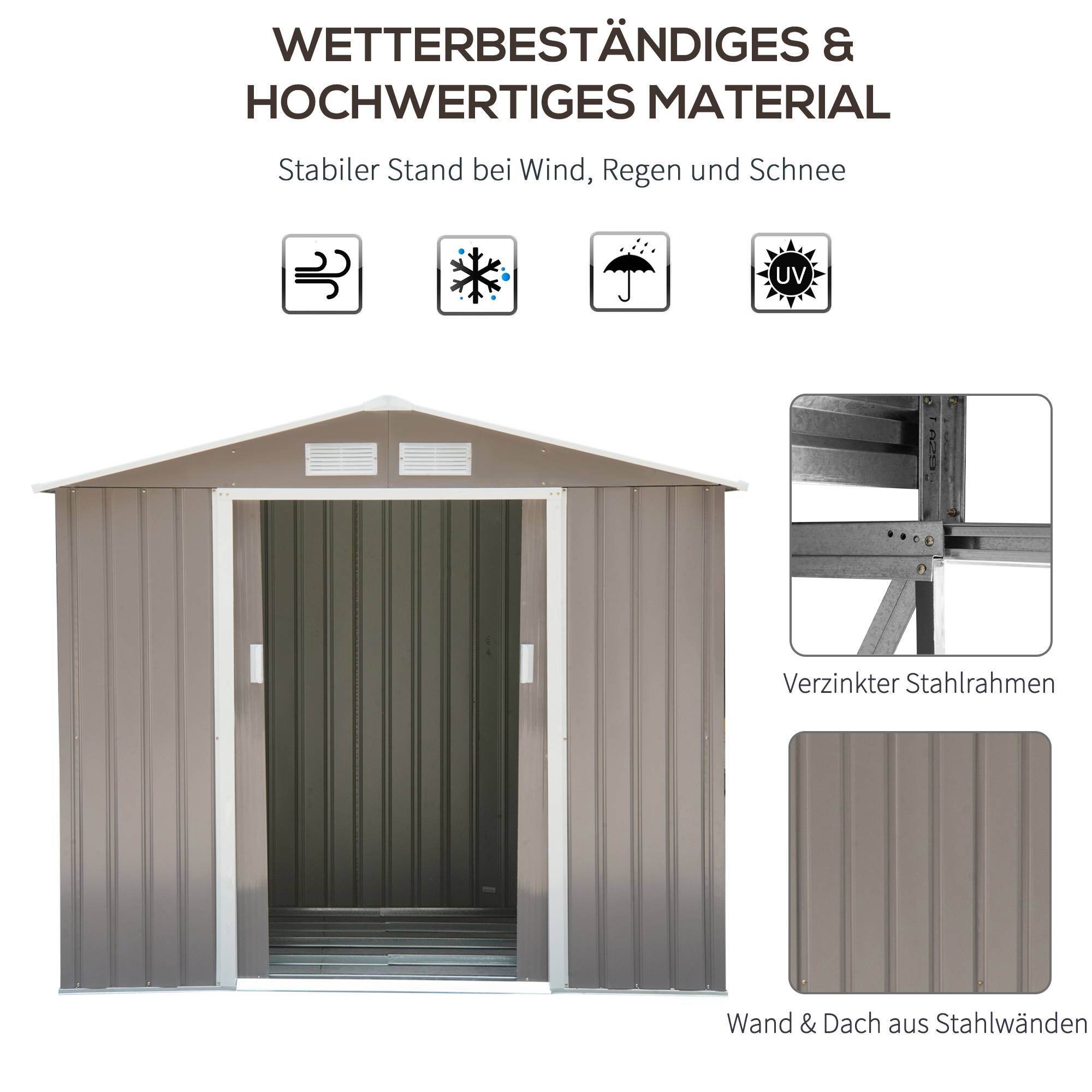 Abri de jardin en acier pour extérieur rangement outils 213x130x185cm Gris - ComfortXL Outdoor Living - Image 4