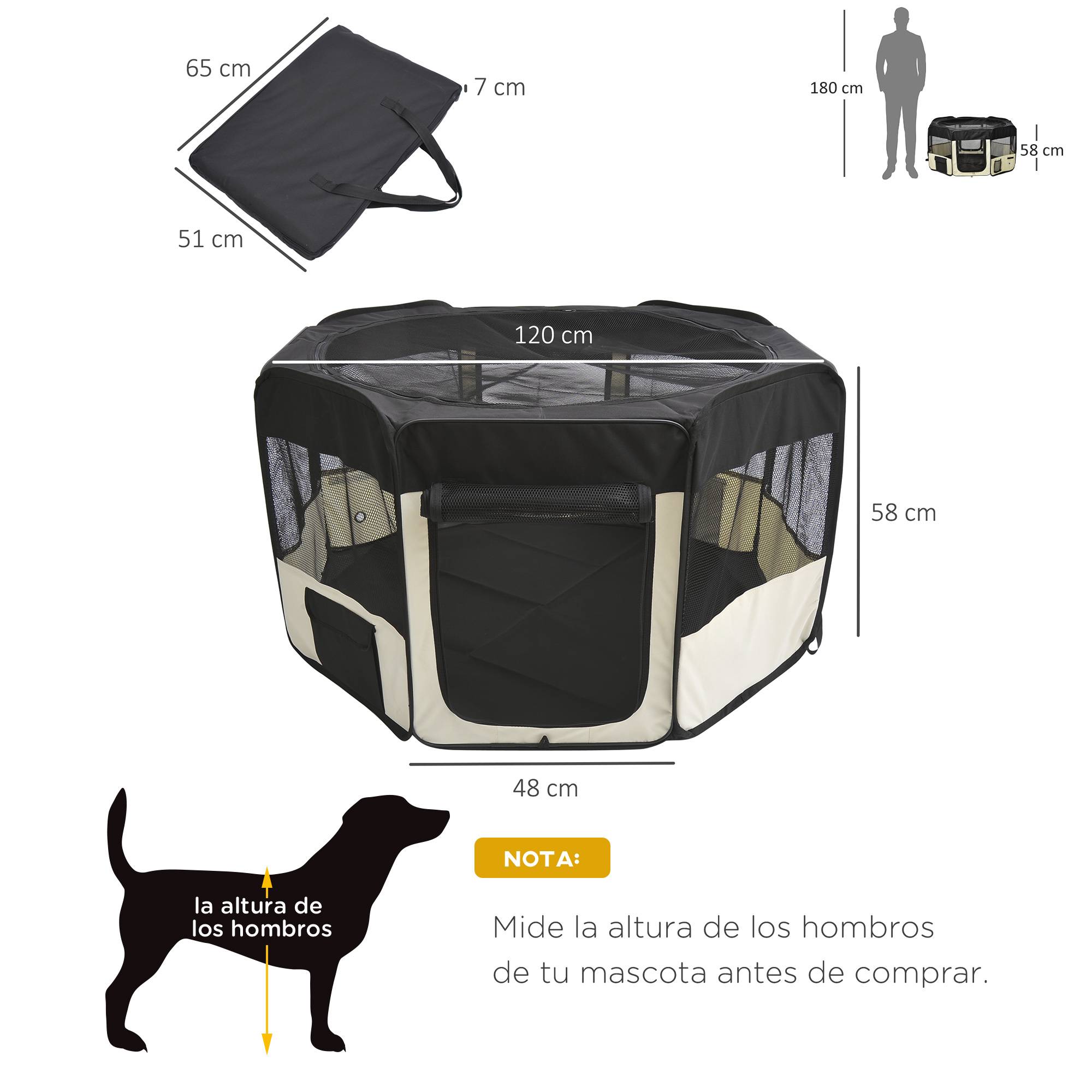 Parc pliable pour chien à 8 panneaux, avec sac de transport, Ø120 x 58 cm, noir - Image 5