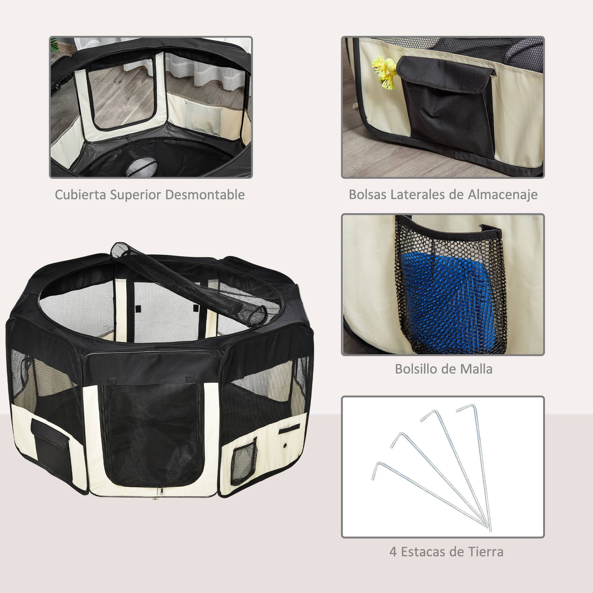 Parc pliable pour chien à 8 panneaux, avec sac de transport, Ø120 x 58 cm, noir - Image 7