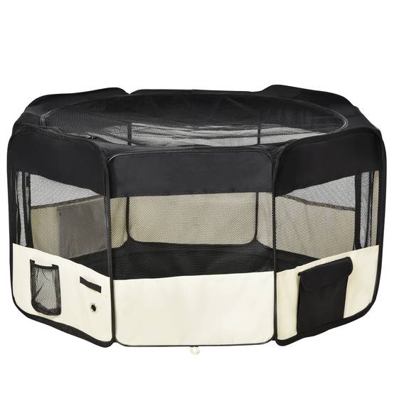 Parc pliable pour chien à 8 panneaux, avec sac de transport, Ø120 x 58 cm, noir - Image 2