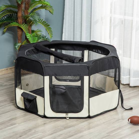 Parc pliable pour chien à 8 panneaux, avec sac de transport, Ø120 x 58 cm, noir - Image 4