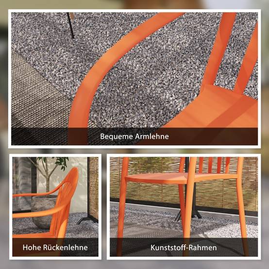 Ensemble de 4 chaises de jardin empilables résistantes aux intempéries avec accoudoirs et dossier en plastique rouge - Image 7