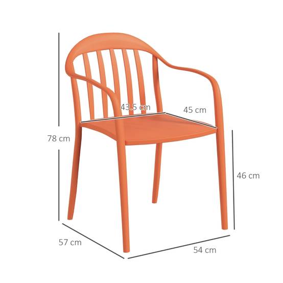 Ensemble de 4 chaises de jardin empilables résistantes aux intempéries avec accoudoirs et dossier en plastique rouge - Image 3