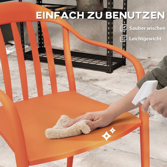 Ensemble de 4 chaises de jardin empilables résistantes aux intempéries avec accoudoirs et dossier en plastique rouge - Image 6