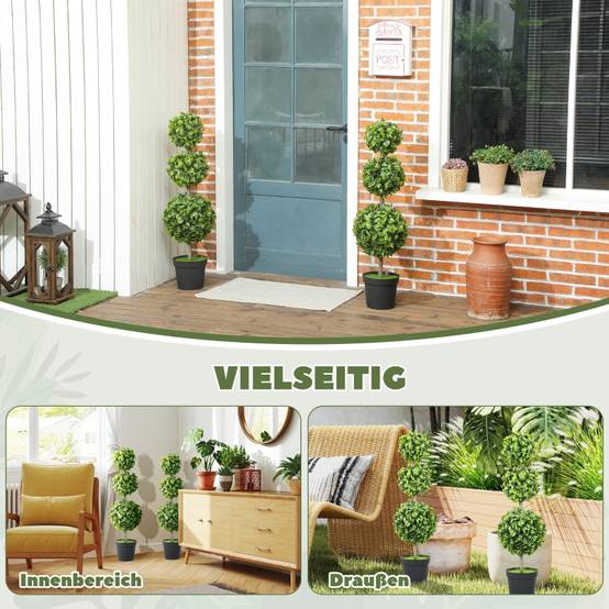 Lot 2 Buis Artificiels Topiaire 3 Boules Intérieur Extérieur Anti-UV 100cm Vert - ComfortXL Outdoor Living - Image 5