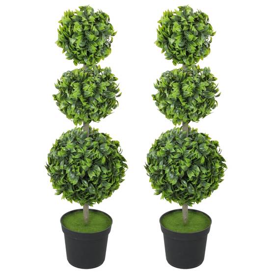 Lot 2 Buis Artificiels Topiaire 3 Boules Intérieur Extérieur Anti-UV 100cm Vert - ComfortXL Outdoor Living - Image 2