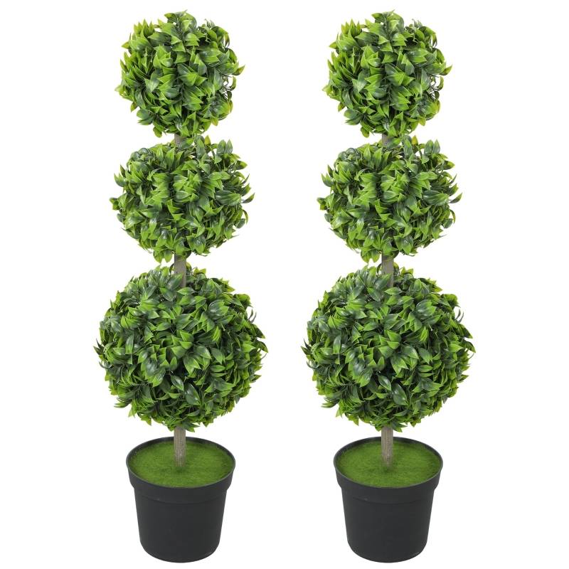 Lot 2 Buis Artificiels Topiaire 3 Boules Intérieur Extérieur Anti-UV 100cm Vert - ComfortXL Outdoor Living - Image 2