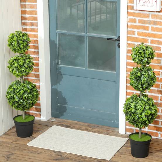 Lot 2 Buis Artificiels Topiaire 3 Boules Intérieur Extérieur Anti-UV 100cm Vert - ComfortXL Outdoor Living - Image 8