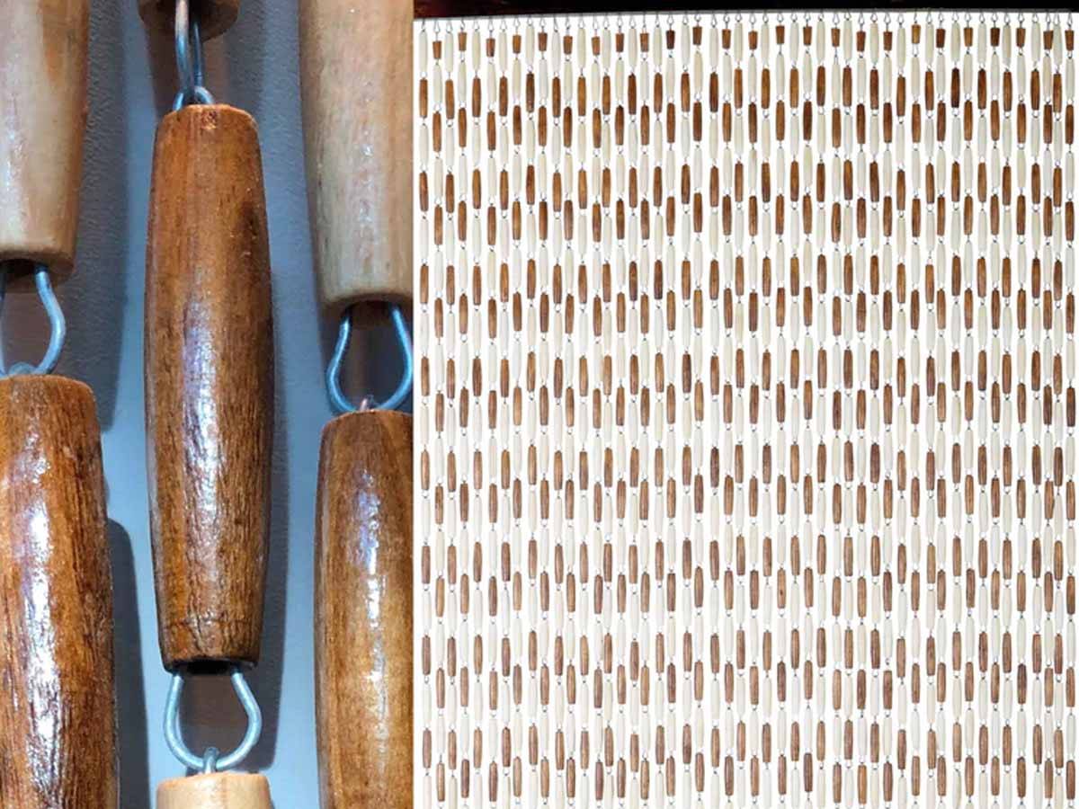 Morel - Rideau de porte en perles olives de bois vernies brun/beige Castellan 90 x 220 cm - Morel - Image 1