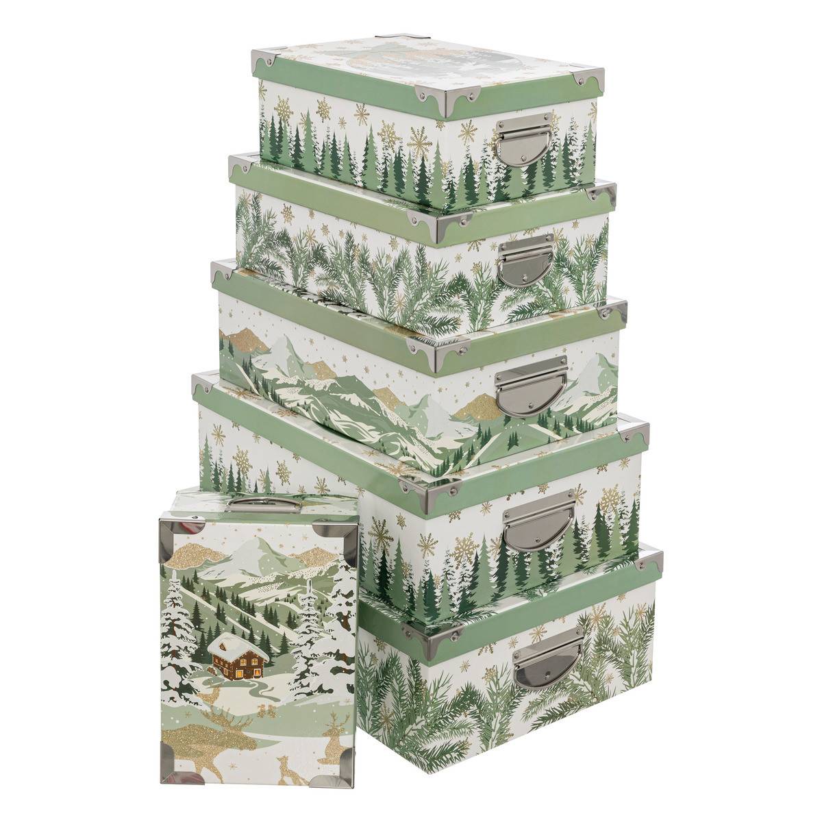 Fééric Lights & Christmas - Lot de 6 Boîtes de rangement coins en métal déco Givre d'hiver - Image 1