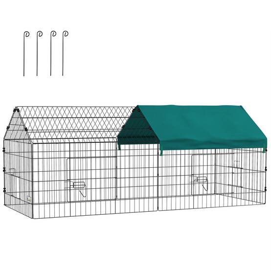 Enclos lapin cobaye Acier extérieur avec toit de protection UV 185x75x75cm Vert - ComfortXL Outdoor Living - Image 1