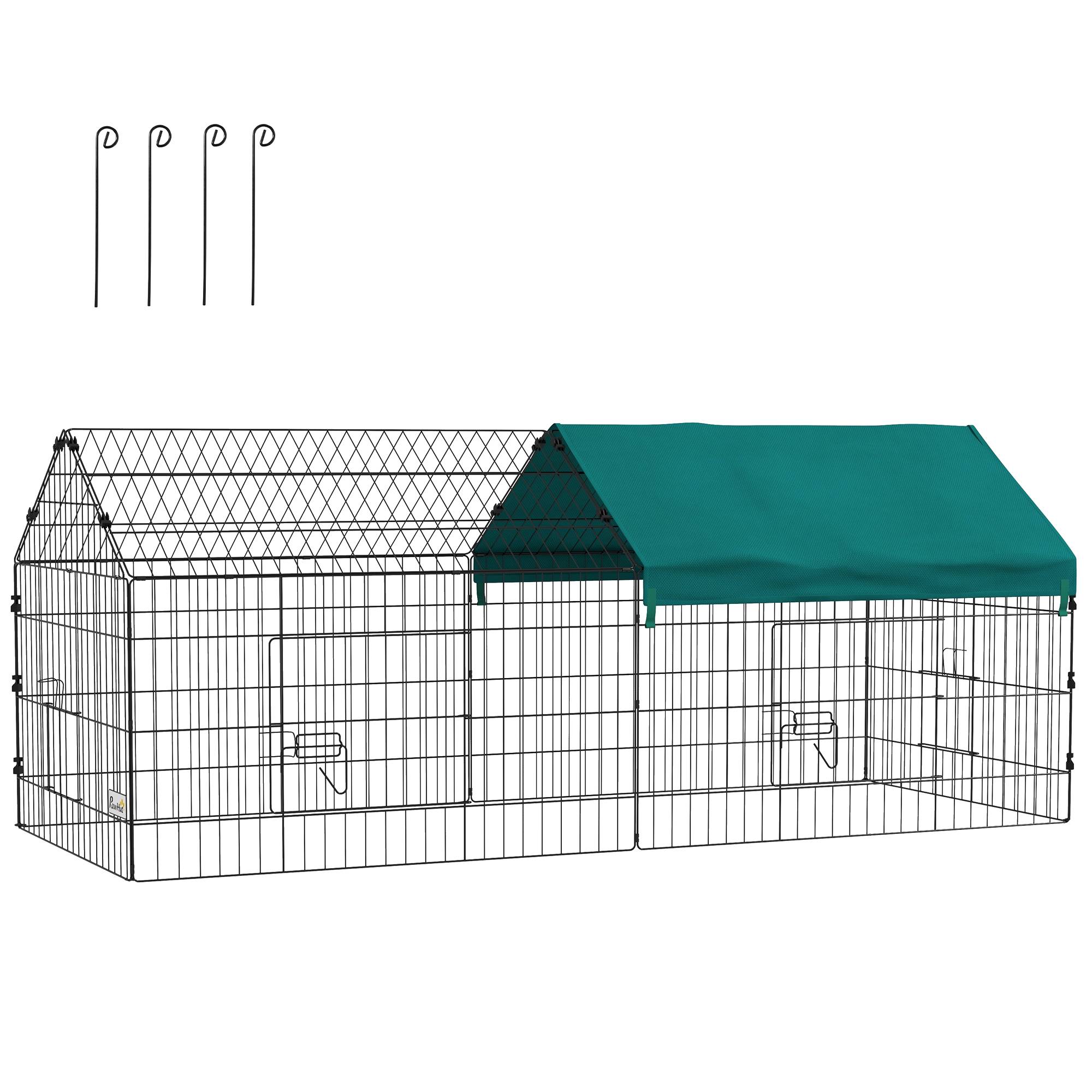 Enclos lapin cobaye Acier extérieur avec toit de protection UV 185x75x75cm Vert - ComfortXL Outdoor Living - Image 1