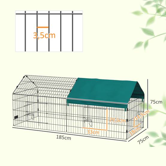Enclos lapin cobaye Acier extérieur avec toit de protection UV 185x75x75cm Vert - ComfortXL Outdoor Living - Image 5
