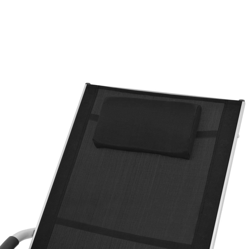 Helloshop26 - Transat chaise longue bain de soleil lit de jardin terrasse meuble d'extérieur avec oreiller aluminium et textilène noir - Image 5