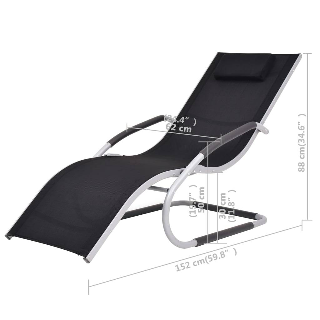 Helloshop26 - Transat chaise longue bain de soleil lit de jardin terrasse meuble d'extérieur avec oreiller aluminium et textilène noir - Image 7