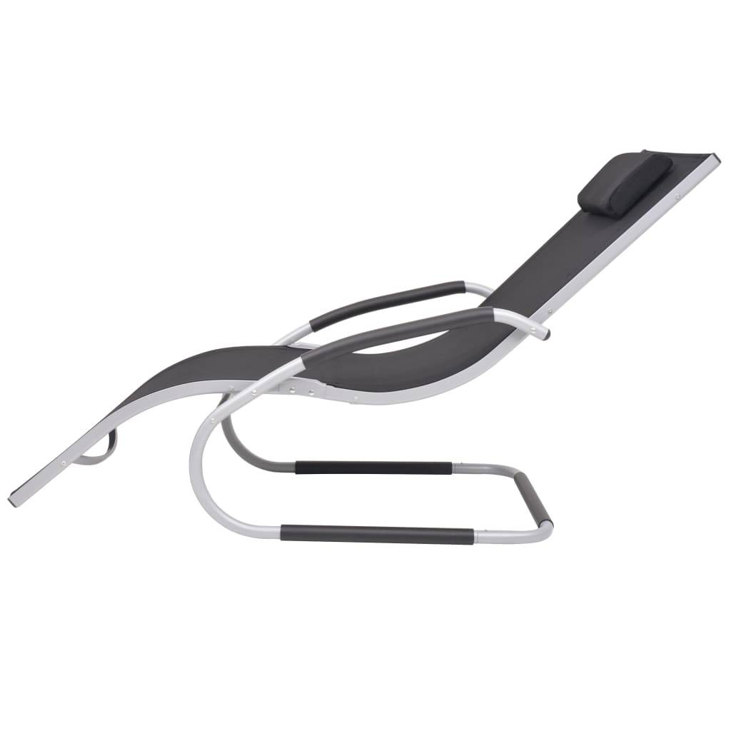 Helloshop26 - Transat chaise longue bain de soleil lit de jardin terrasse meuble d'extérieur avec oreiller aluminium et textilène noir - Image 3