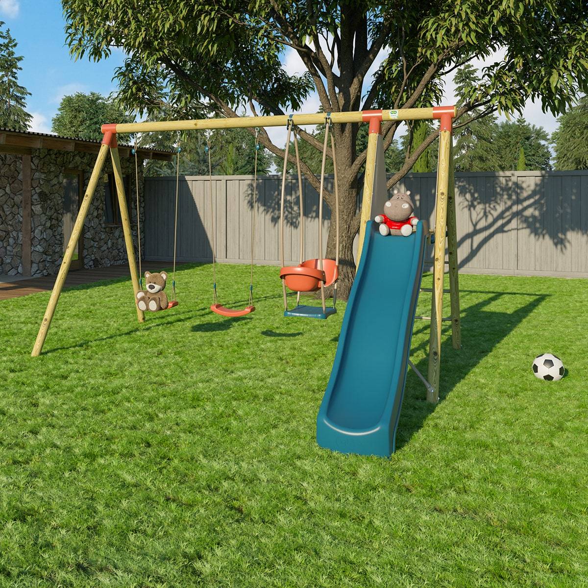 Station de jeux bois 2,30 m Topwood PUNJI - 5 enfants - Image 8