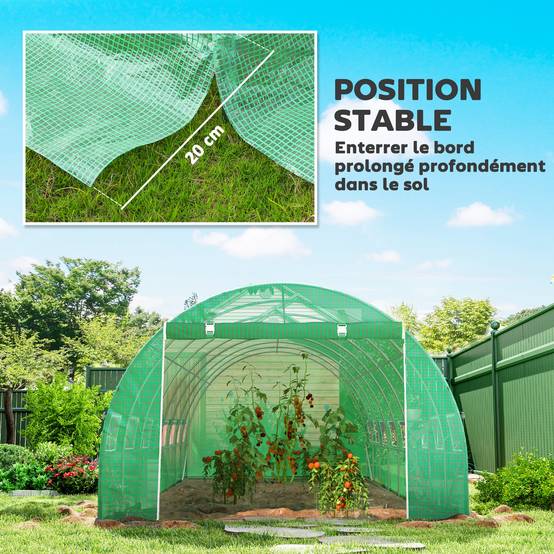 Outsunny - Serre de jardin tunnel 24m² (8x3x2m) 16 fenêtres porte zippée enroulable châssis acier galvanisé bâche PE haute densité vert - Outsunny - Image 8
