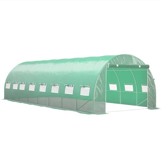 Outsunny - Serre de jardin tunnel 24m² (8x3x2m) 16 fenêtres porte zippée enroulable châssis acier galvanisé bâche PE haute densité vert - Outsunny - Image 1