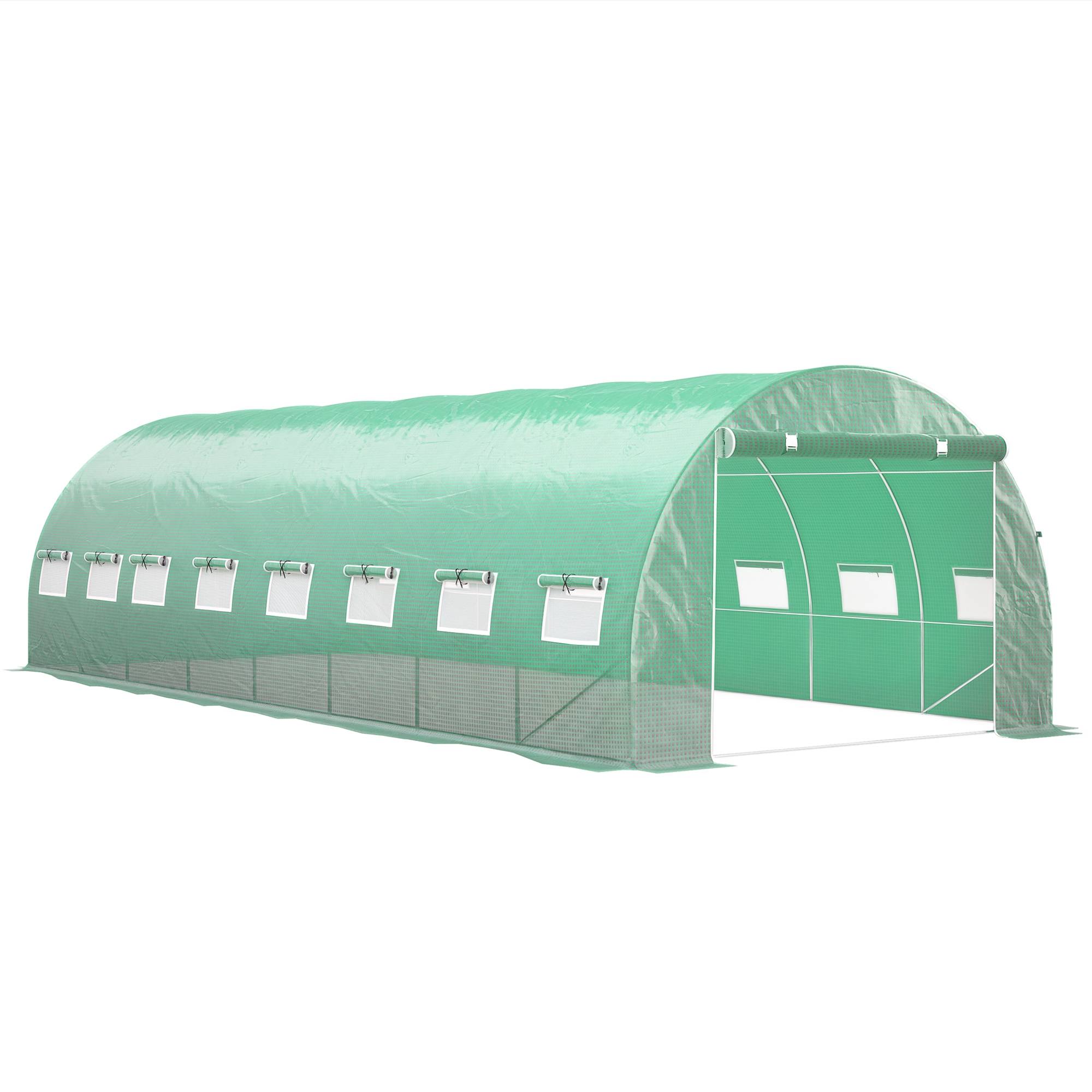 Outsunny - Serre de jardin tunnel 24m² (8x3x2m) 16 fenêtres porte zippée enroulable châssis acier galvanisé bâche PE haute densité vert - Outsunny - Image 1
