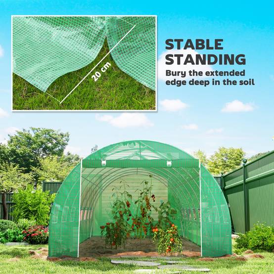 Outsunny - Serre de jardin tunnel 24m² (8x3x2m) 16 fenêtres porte zippée enroulable châssis acier galvanisé bâche PE haute densité vert - Outsunny - Image 9