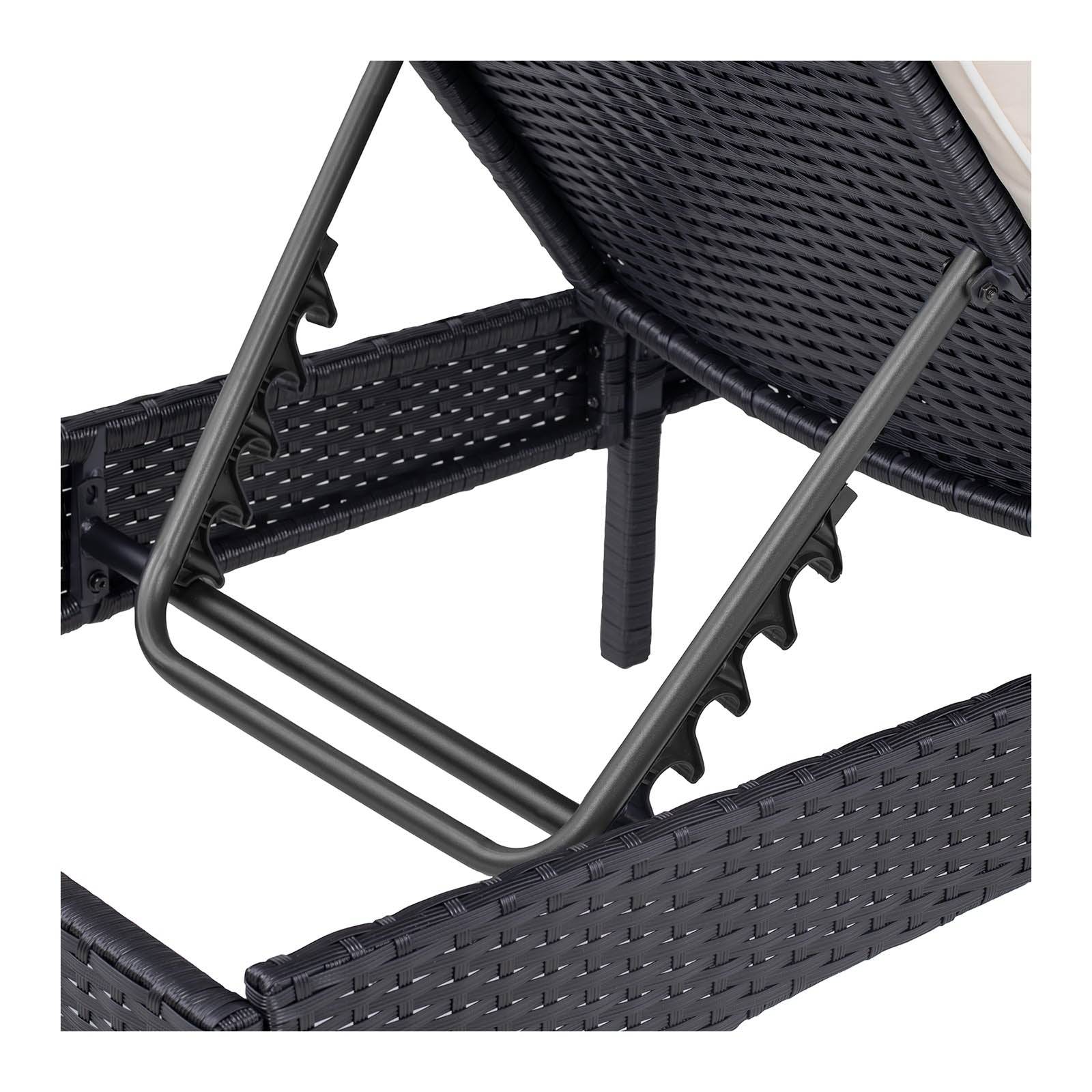 Helloshop26 - Chaise longue de jardin transat de plage bain de soleil bronzage en rotin avec coussin (armature en acier, coussin confortable, capacité de charge : - Image 2