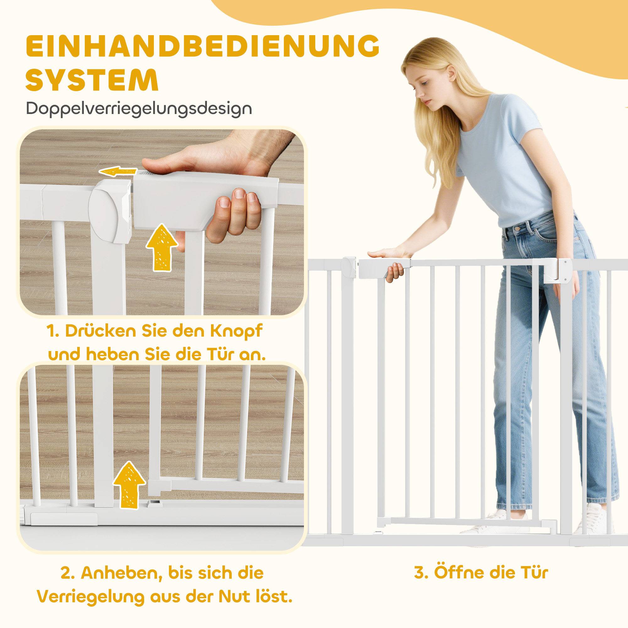 Sans Marque - Barrière pour escaliers sans perçage, fermeture auto, pour enfants et cuisine, 76-102x76 cm, blanc - Image 8