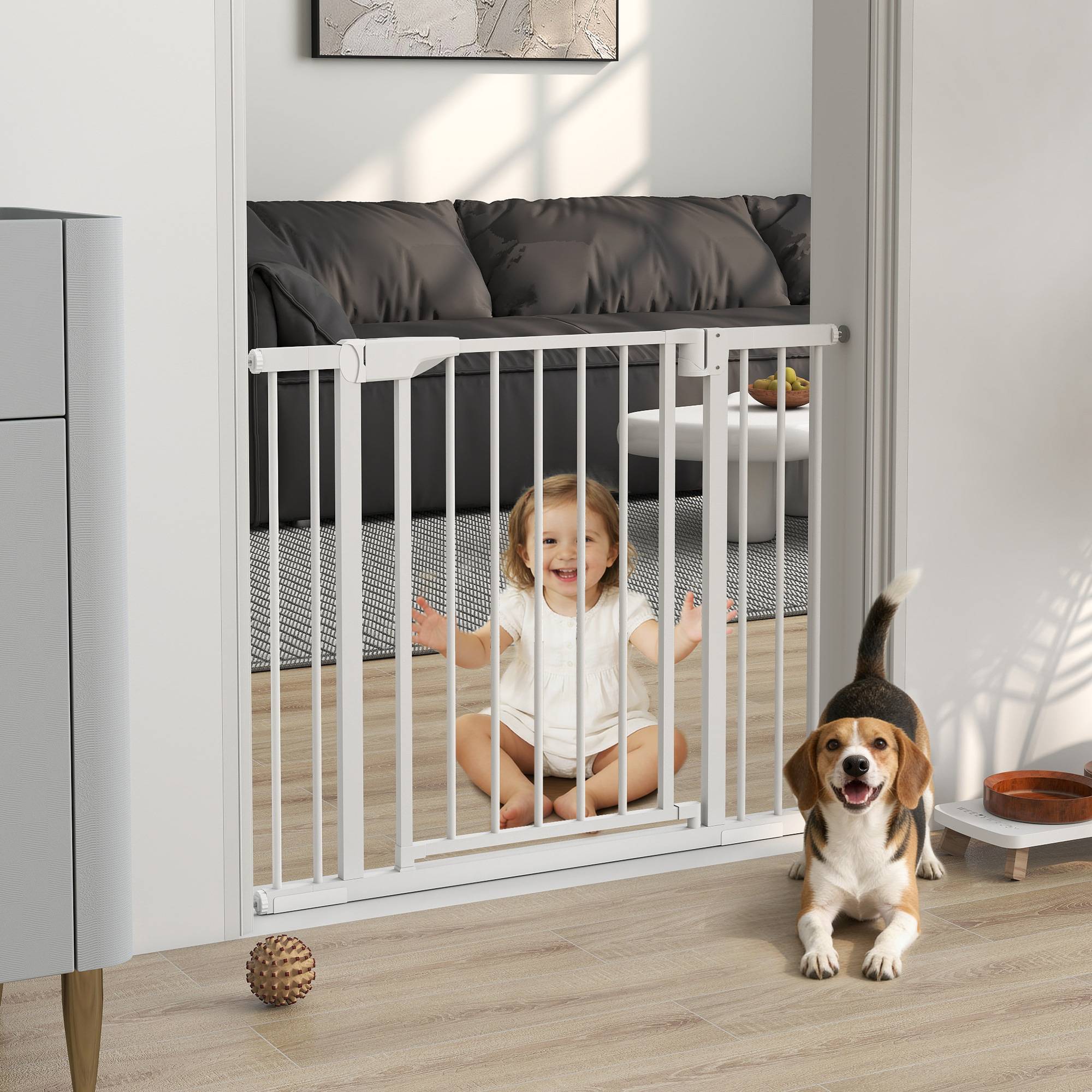 Sans Marque - Barrière pour escaliers sans perçage, fermeture auto, pour enfants et cuisine, 76-102x76 cm, blanc - Image 4