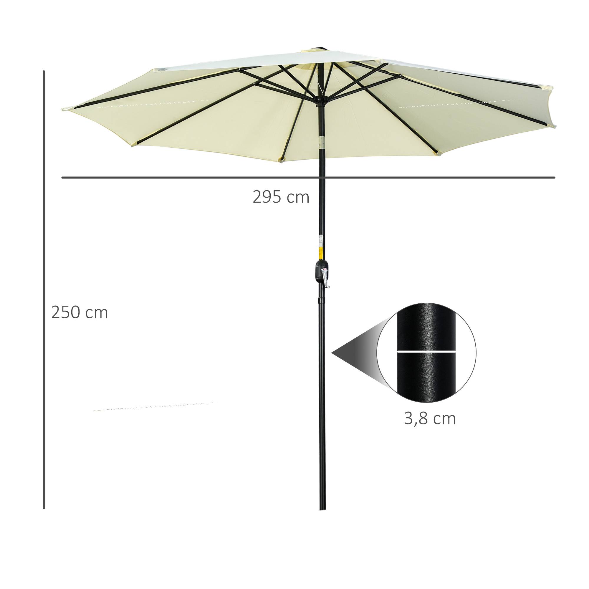 Parasol de jardin extérieur Parasol droit inclinable Ø 3 m en métal - Métal Marron fr254 - Image 5