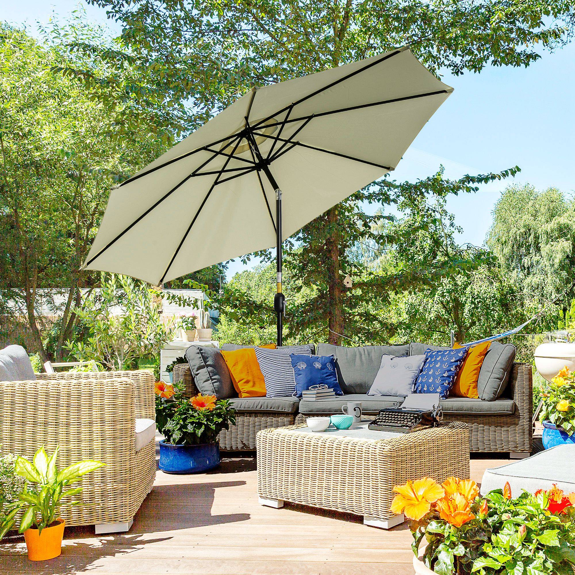 Parasol de jardin extérieur Parasol droit inclinable Ø 3 m en métal - Métal Marron fr254 - Image 4