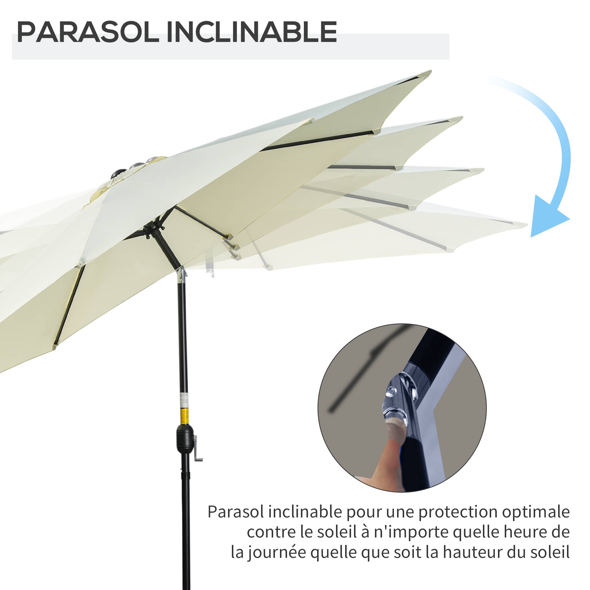 Parasol de jardin extérieur Parasol droit inclinable Ø 3 m en métal - Métal Marron fr254 - Image 6
